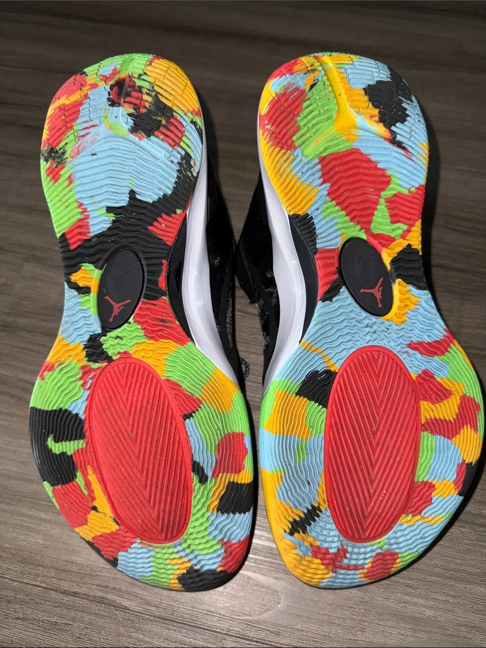 Jordan Black High-Top Sneaker with Green Jumpman and Multicolor Sole